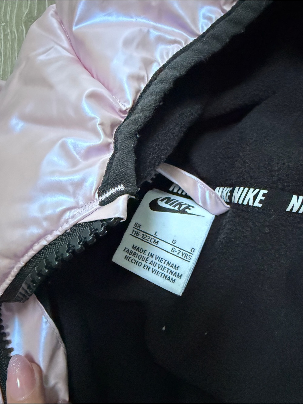 Nike kids girls pink iridescent winter puffer coat black fleece lining - Picture 4 of 8